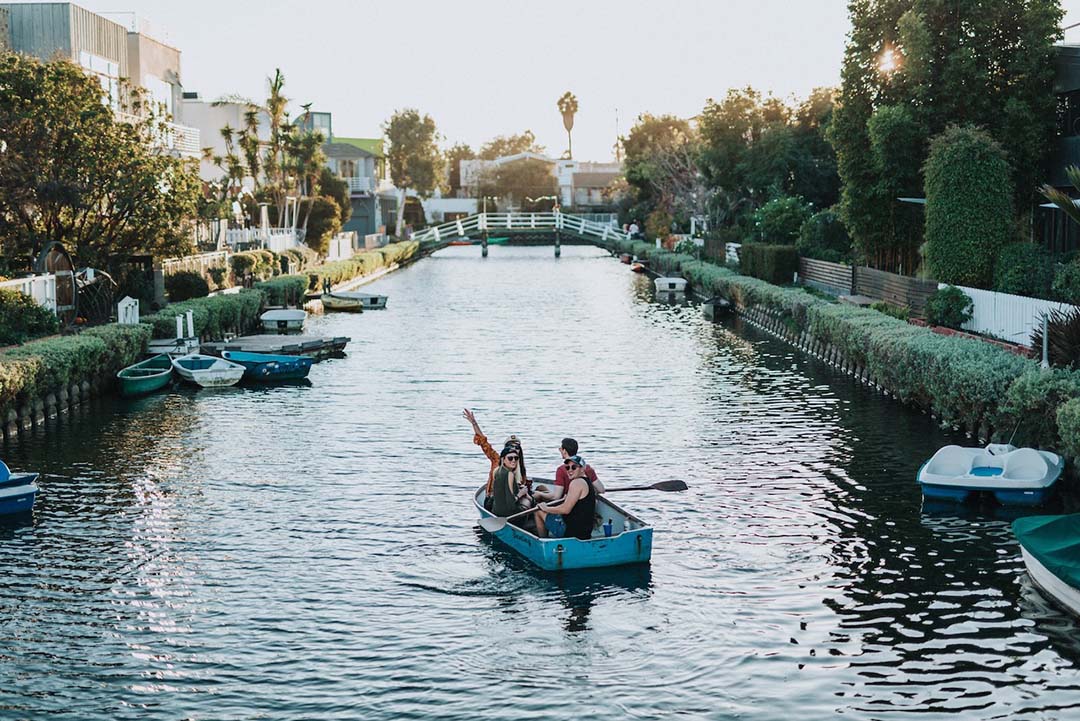 People boating in a Venice Ca waterway