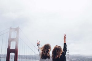 Two people and the Golden Gate Bridge